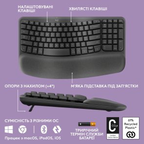 Wave Keys Ergonomic US/UA Black