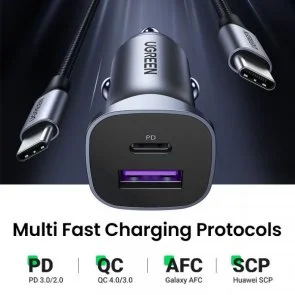 Фото: Автомобільний зарядний пристрій UGREEN EC305 QC3.0 PD 30W Grey (25845) № 5 | KTC