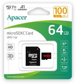 Фото: FLASH пам'ять Apacer Micro SDXC UHS-I 64GB R100 V10 A1 with adapter (AP64GMCSX10UB-R) № 3 | KTC