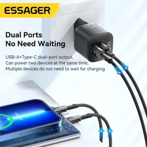 Зарядний пристрій Essager Camber GaN Charger 1xPD plus QC3.0 20W Black (ECTAC-HMB01-P)