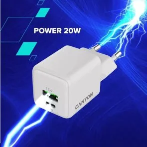 Фото: Зарядний пристрій Canyon CU20AC QC PD GaN 20W White (CNS-CUW20AC) № 8 | KTC