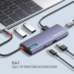 USB-хаб ColorWay USB-C 6in1 Type C PD 100W (CW-HUB03)