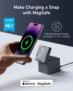 Фото: Бездротова зарядна станція Anker MagGo Wireless Charging Station Cube 3in1 15W Black (Y1811G11) № 14 | KTC