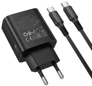 Зарядний пристрій BOROFONE BA98A Ilustre QC3.0 PD 30W Black with Type-C/Type-C (6941991120534)