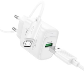 Зарядний пристрій Hoco C140A Smart 18W White with AM / MicroB (6942007627818)