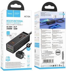 Мережевий фільтр Hoco AC10A Barry 4xUSB 1/1.5m Black (6942007601672)