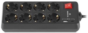  Мережевий фільтр Real-EL RS-Protect 805 8/1.8m USB Black (EL122300042)