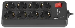 Фото: Мережевий фільтр Real-EL RS-Protect 805 8/3m USB Black (EL122300043) № 2 | KTC
