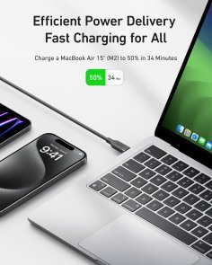 Кабель USB (Type-C/Type-C) 0.9м, Anker, 240W, Black