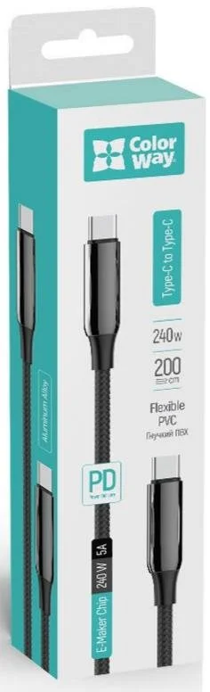 Фото: Кабель ColorWay PD 5A 240W Type-C / Type-C 2m Black (CW-CBPDCC070-BK) № 3 | KTC