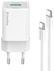  Зарядний пристрій ColorWay GaN Mini 30W White with Type-C / Type-C (CW-CHS053PDC-WT)