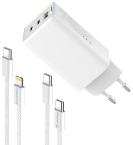 Зарядний пристрій ColorWay GaN Mini 65W White with Type-C / Type-C and Type-C / Lightning (CW-CHS058PDCL-WT)
