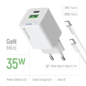Фото: Зарядний пристрій ColorWay GaN Mini QC PD 35W White with Type-C / Type-C (CW-CHS055PDC-WT) № 7 | KTC