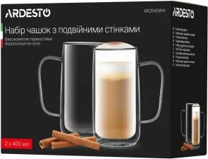 Фото: Набір чашок Ardesto 400ml 2pcs Clear (AR2640BHR) № 6 | KTC