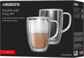 Фото: Набір чашок Ardesto 450ml 2pcs Clear (AR2645BHN) № 6 | KTC