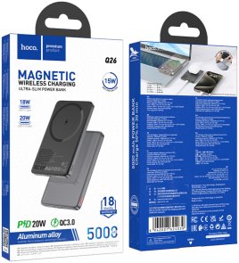 Батарея універсальна Hoco Q26A Joy 5000mah Wireless Magnetic 20W Metal Gray (6942007624039)