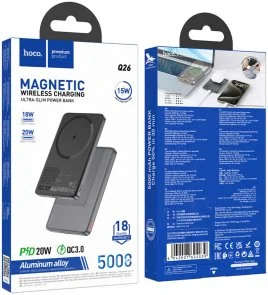 Фото: Батарея універсальна Hoco Q26A Joy 5000mah Wireless Magnetic 20W Metal Gray (6942007624039) № 4 | KTC