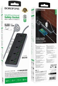 Мережевий фільтр BOROFONE BAC4A Lord 4xUSB 5/1.5m Black (6941991111488)