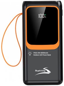 Батарея універсальна Aspiring Light 40 40000mAh, 2xUSB, 1xType-C, QC, PD, 22.5W, Black
