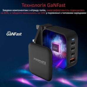 Зарядний пристрій Promate GaNPort4-100PD Black (ganport4-100pd.black)