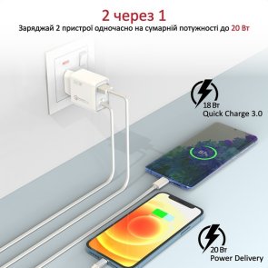 Зарядний пристрій Promate iCharge-PDQC3 White (icharge-pdqc3.white)