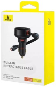 Автозарядка Baseus Enjoyment Pro Car Charger USB + Retractable C & iP Cable 60W black