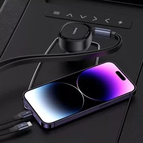 Фото: Автомобільний зарядний пристрій Baseus Enjoyment Pro Car Charger Type-C 60W with Retractable Cable USB-C/Lightning Black (C00057802111-00) № 10 | KTC