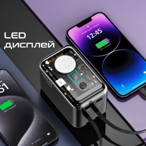 Акумулятор електричний 20000mAh із вбудованими розємами USB-C та Lightning Promate mavrix-20.black