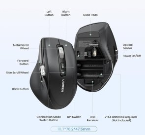 Миша UGREEN M751 Ergonomic Contoured-Shape Wireless Black (45792)