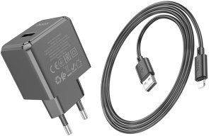 Зарядний пристрій Hoco CS11A Ocean 2.1A Black with AM / Lightning (6942007603560)