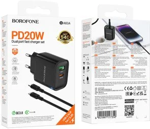 Фото: Зарядний пристрій BOROFONE BA83A Flare Star QC3.0 PD 20W Black with Type-C / Lightning (6941991117350) № 4 | KTC