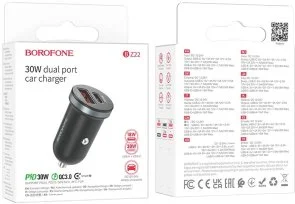 Фото: Автомобільний зарядний пристрій BOROFONE BZ22 Scenery QC3.0 PD 30W Black (6941991105180) № 3 | KTC