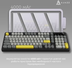 Клавіатура, Ajazz AF98 Plus ENG/UKR USB/WL/BT, Black/Gray/Yellow ( Gaming )