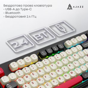 Клавіатура, Ajazz AF98 Plus ENG/UKR USB/WL/BT, Black/White/Red ( Gaming )