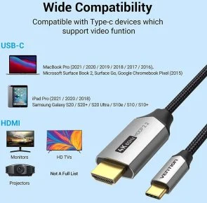 Фото: Кабель Vention v2.0 Type-C / HDMI 2m Black (CRBBH) № 4 | KTC