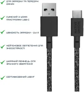 Фото: Кабель Native Union Belt AM / Type-C 1.2m Cosmos Black (BELT-AC-COS-NP) № 4 | KTC