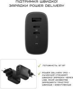 Зарядний пристрій Native Union Fast GaN Charger PD 67W Black (FAST-PD67-BLK-2CA)