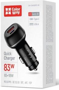 Автомобільний зарядний пристрій ColorWay 83W PD QC3.0 Black (CW-CHA068PD-BK)