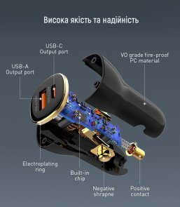 Автомобільний зарядний пристрій ColorWay 60W PD QC3.0 Black (CW-CHA046PD-BK)