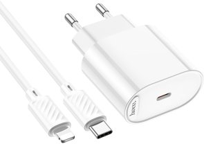 Зарядний пристрій Hoco C109A Fighter QC PD 20W White with Type-C/Lightning (6942007656665)