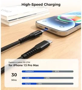 Фото: Кабель Choetech XCL-1030-BK PD 27W Type-C / Lightning 1m Black № 8 | KTC