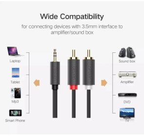 Кабель аудіо 2m Jack 3.5mm (M) / 2xRCA (M), Ugreen AV102, Black