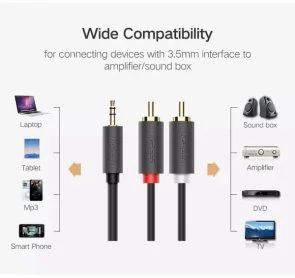 Фото: Кабель UGREEN AV102 Jack 3.5mm / 2xRCA 2m Black (10510) № 2 | KTC