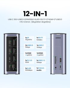USB-хаб UGREEN CM555 Multifunctional Docking Station 12 in 1 Silver (90325)