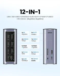 Фото: USB-хаб UGREEN CM555 Multifunctional Docking Station 12 in 1 Silver (90325) № 2 | KTC