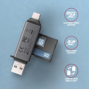 Кардрідер AXAGON CRE-DAC SuperSpeed USB-C + USB-A card reader