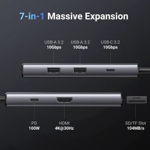USB-хаб UGREEN CM498 7in1 Grey (15531)