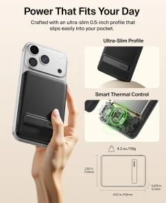 Фото: Батарея універсальна Belkin BoostCharge Slim 5000mAh 20W Qi2 15W with Kickstand Black (BPD011HQBK) № 7 | KTC