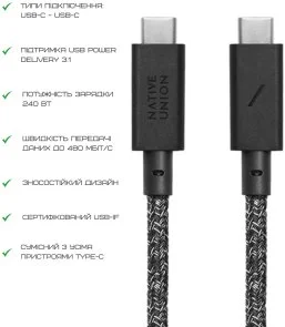 Фото: Кабель Native Union Anchor Cable Pro 240W Type-C / Type-C 3m Cosmos Black (ACABLE-C-COS-NP) № 4 | KTC