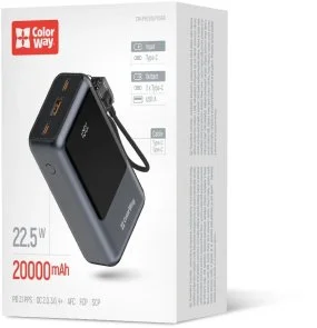Фото: Батарея універсальна ColorWay Urban 20000mAh 22.5W Gray (CW-PB200LP03GR) № 5 | KTC